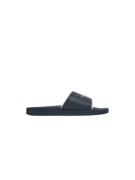 Klapki Calvin Klein Slide Rubber Neoprene Monologo navy/oyster mushroom niebieskie