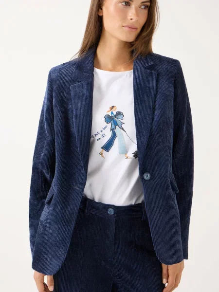 Żakiet o kroju slim fit z sztruksu z z patką More & More niebieska