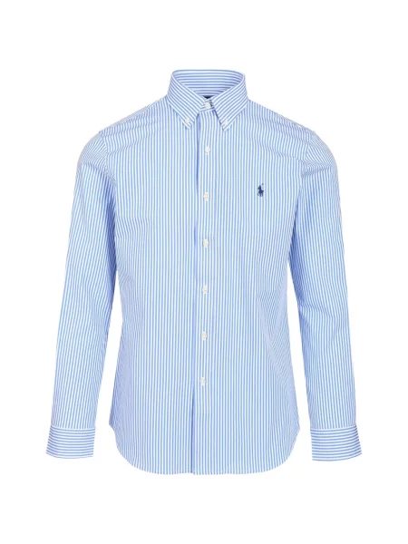 Cămașă Polo Ralph Lauren cu broderie cu dungi cu decolteu în V albastru