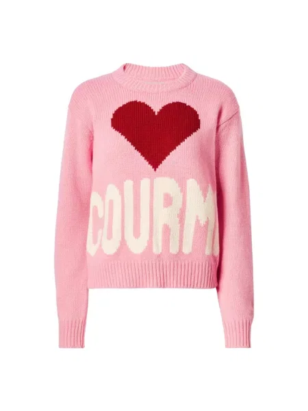 Sweter Mc2 Saint Barth z dekoltem w serek żakardowy różowy