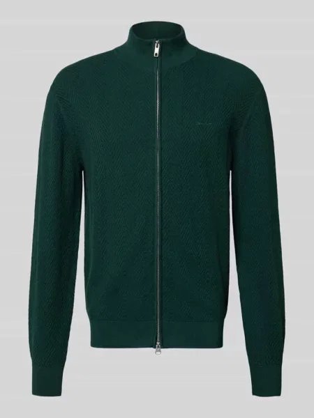 Kardigan rozpinany o kroju regular fit z mieszanki bawełny i wełny model HERRINGBONE TEXTURE ZIP' Gant