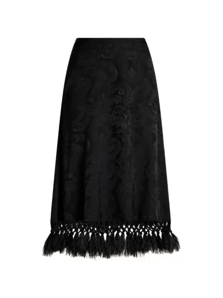 Fustă midi Etro cu pene cu model paisley din jacard negru