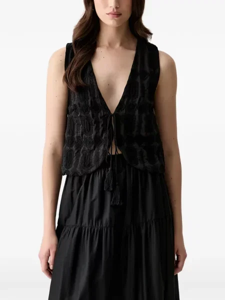 Top Haveone cu broderie cu legături negru