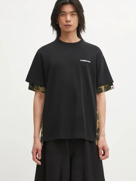 A Bathing Ape tricou din Camo Heavy Washed Blocking cu imprimeu negru