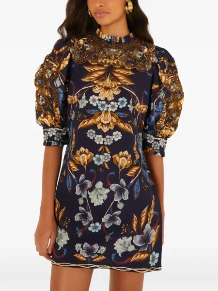 Rochie mini Farm Rio cu broderie albastru