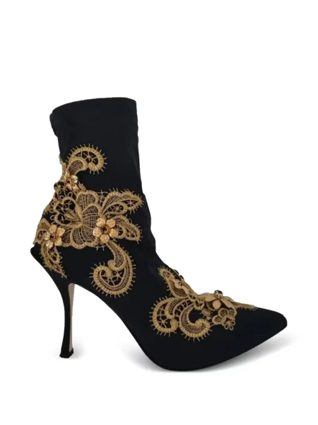 Cizme scurte Dolce & Gabbana cu aplicații din dantelă negru