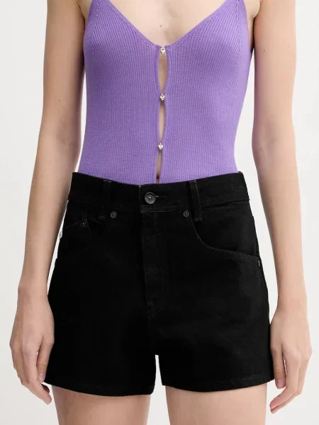 Дънков къс панталон Miss Sixty с изчистен дизайн с висока талия черно