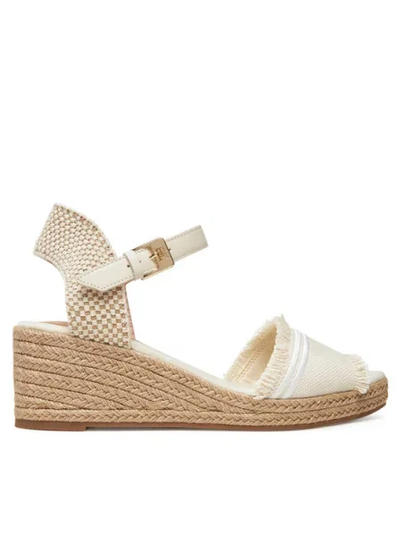 Tommy Hilfiger Еспадрили Fringe Canvas Medium Wedge бежов