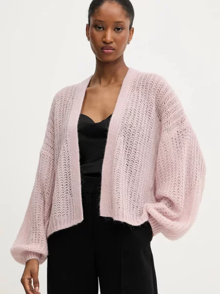 BOSS Orange cardigan din amestec de lână light roz