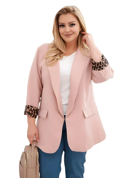 Dámsky plus size sako s leopardím vzorom modrá
