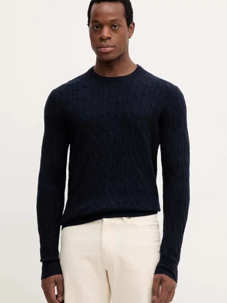 Vuneni pulover Hackett London za muškarce tamno lagane plava