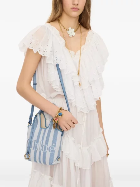 Geantă shopper Chloé cu dungi cu imagine albastru