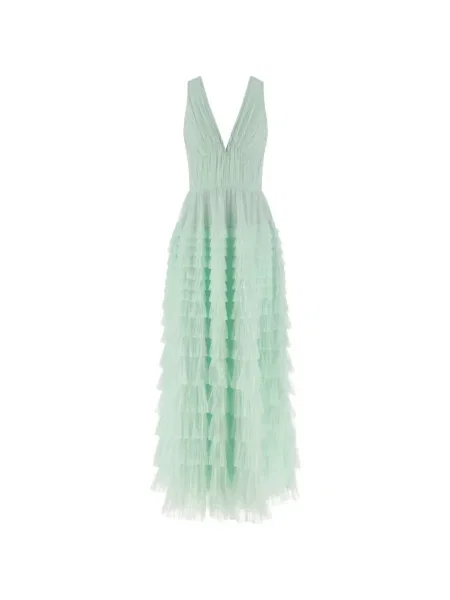 Rochie maxi Twinset cu decolteu în V din tul de costum verde