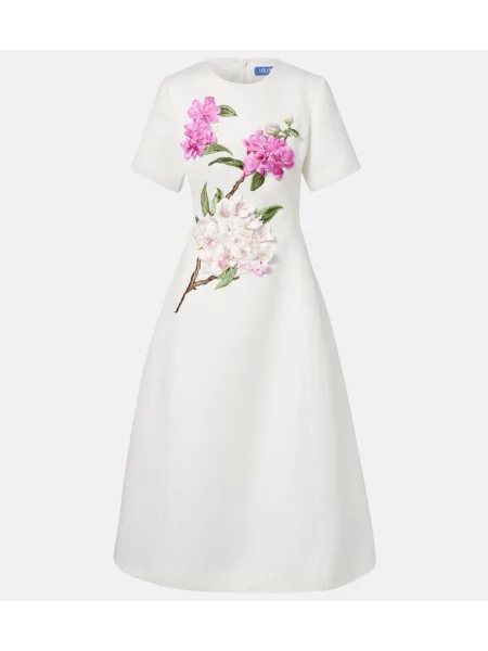 Rochie midi Leo Lin cu model floral până la genunchi de costum alb