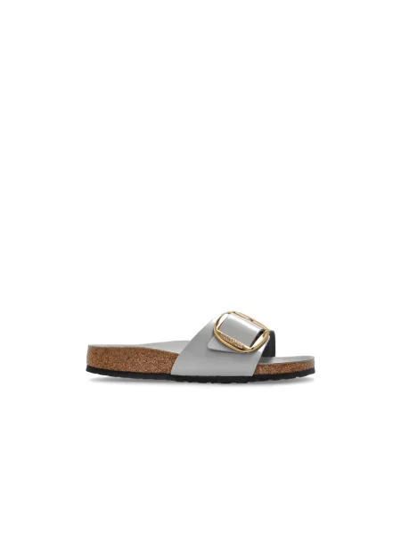 Klapki Birkenstock skórzane na sprzączkę szare