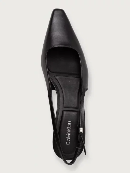 Calvin Klein обувки с дебел от кожа KITTEN HEEL SLING PUMP LTH HDW черно