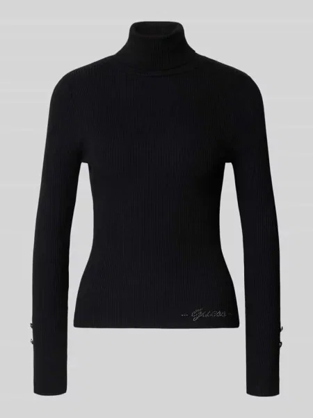 Sweter z dzianiny z mieszanka z golfem Guess czarny