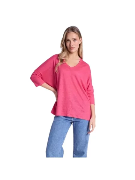 Lniany top Notshy różowy