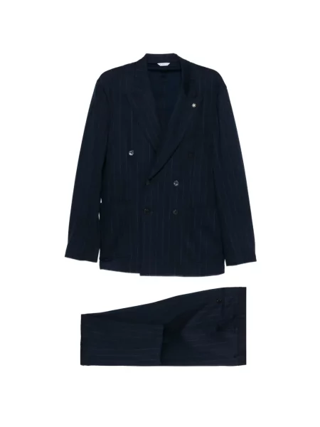 Garnitur Manuel Ritz w paski dwurzędowy garniturowy niebieski