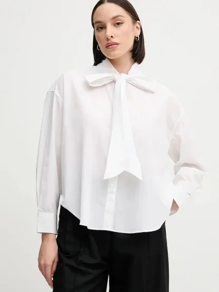 Košile Tommy Hilfiger relaxed s vázaným výstřihem bílá