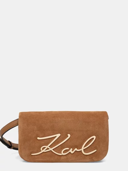 Karl Lagerfeld geantă crossbody pentru femei din piele întoarsă K/SIGNATURE maro