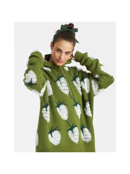 Sweter La Doublej wełniany z kapturem zielony