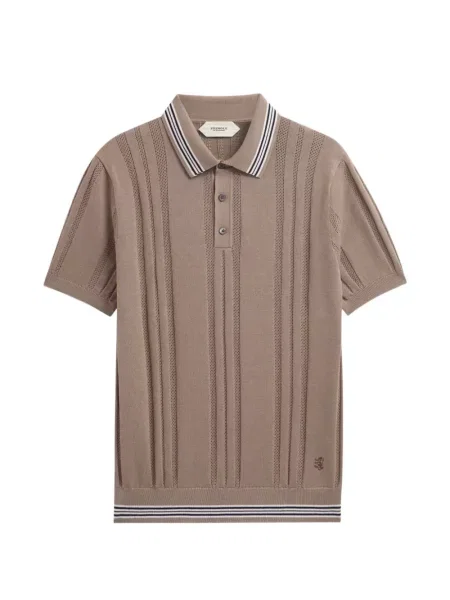 Tricou polo Pringle Of Scotland cu dungi tricotate maro