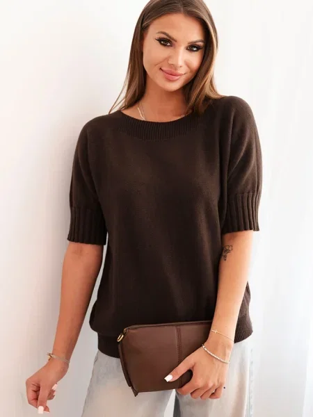 Sweter Kesi Włoski z krótkim rękawem brązowy