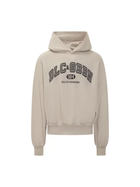 Bluza z kapturem Dolce And Gabbana z kapturem z nadrukiem z dżerseju beżowa