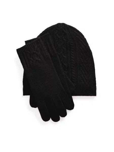 Set kapa šal in rokavice LAUREN RALPH LAUREN črna