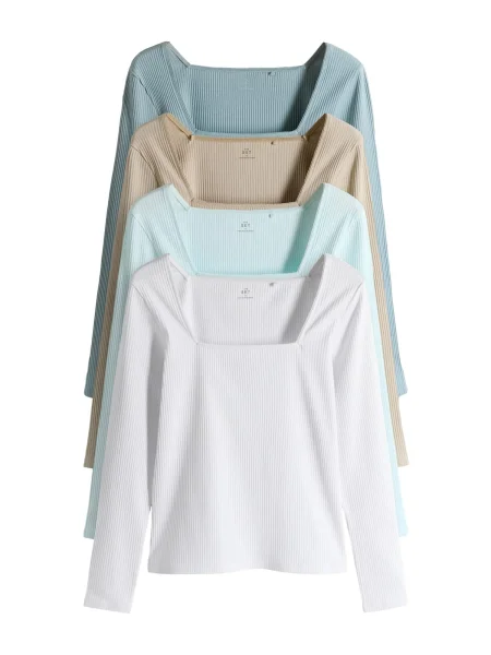 The Set Tricou albastru fumuriu / albastru aqua / brocart alb