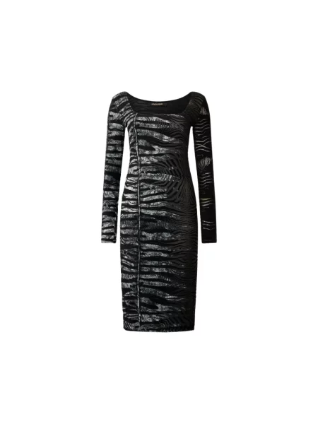 Sukienka Roberto Cavalli skórzana w zebrę czarna