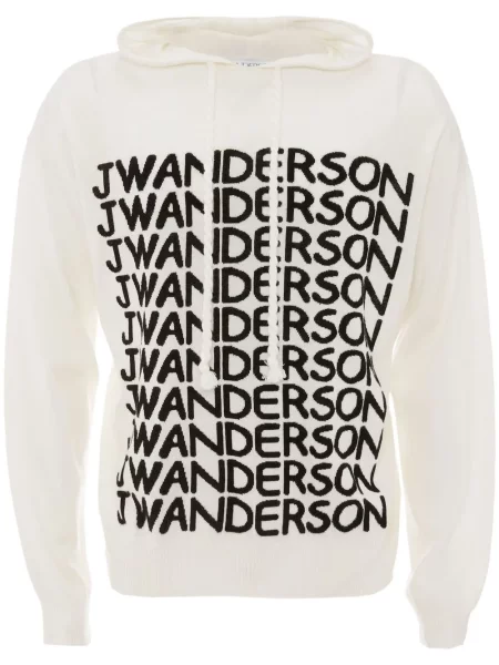Mikina s kapucí Jw Anderson z merino vlny s potiskem bílá
