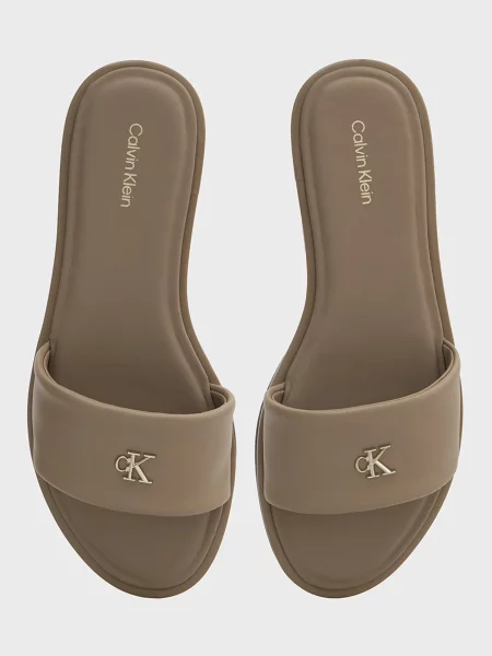 Кожаные шлепанцы Calvin Klein без каблука бежевые