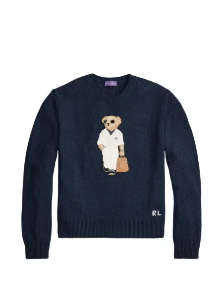 Pulover Ralph Lauren Purple Label cu decolteu rotund cu aplicații albastru