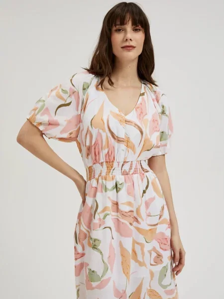 Rochie Moodo cu model floral de costum alb