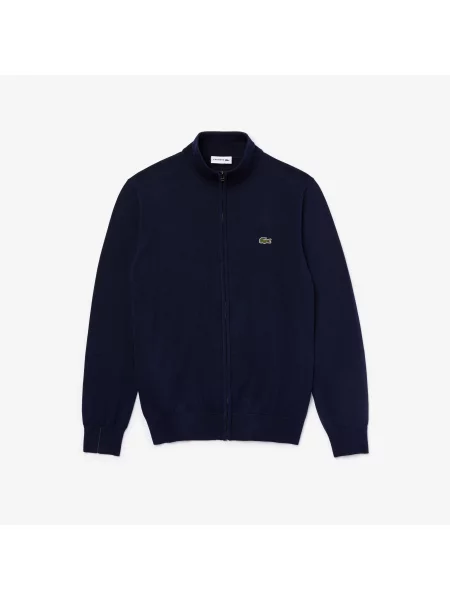 Lacoste Monochromatyczny Sweter Z Wysokim Kołnierzem I Zamkiem Błyskawicznym granatowy