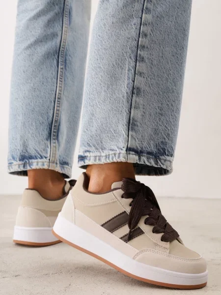 Sneakers Basic cu dungi laterale Adila bej