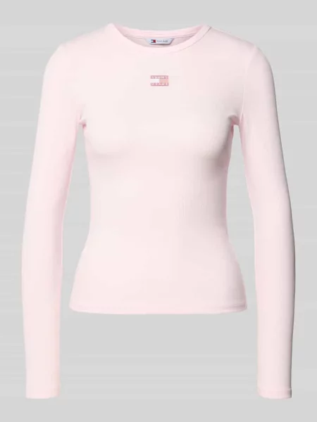 Bluzka z długim rękawem o kroju slim fit z mieszanki bawełny Tommy Jeans różowa