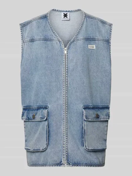 Kamizelka jeansowa z naszywką z logo Karo Kauer niebieska