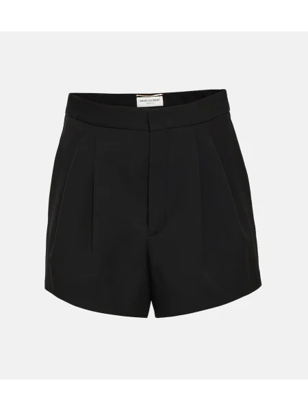 Pantaloni scurți Saint Laurent cu talie înaltă de lână negru