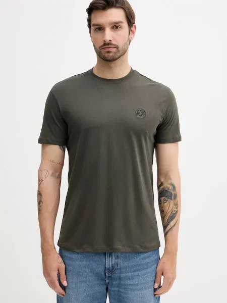 Тениска Armani Exchange с изчистен дизайн зелено