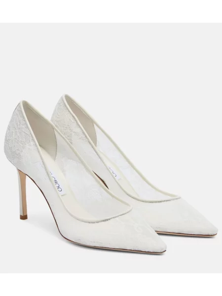 Pantofi cu toc Jimmy Choo din dantelă alb