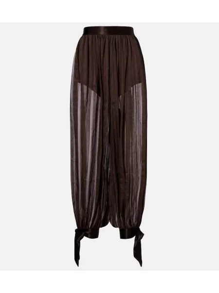 Svilene široke noge hlače Xu Zhi s črtami rjava