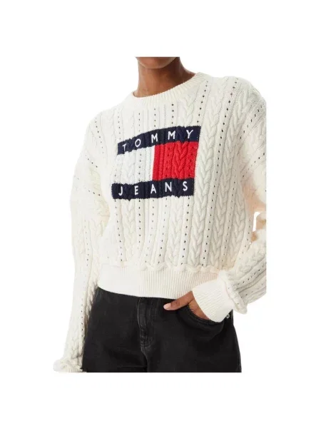 Tommy Jeans Sveter námornícka modrá / červená ako vlna biela