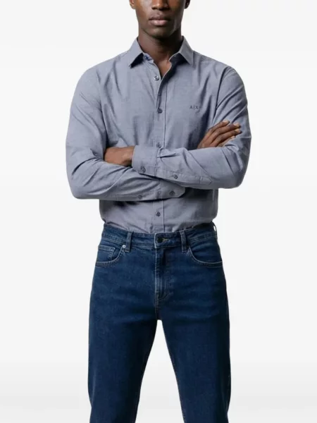 Lung cămașă Armani Exchange cu broderie albastru