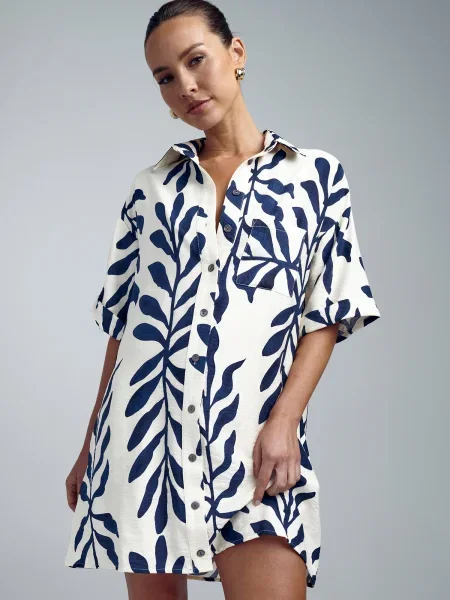 St MRLO Košulja haljina Nessa mornarsko plava bijela