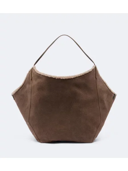 Reversibil geantă shopper Brunello Cucinelli din piele gri