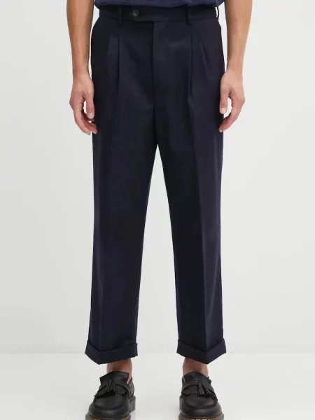 Kalhoty s příměsí vlny Drôle de Monsieur Le Pantalon Plis Cropped tmavomodrá