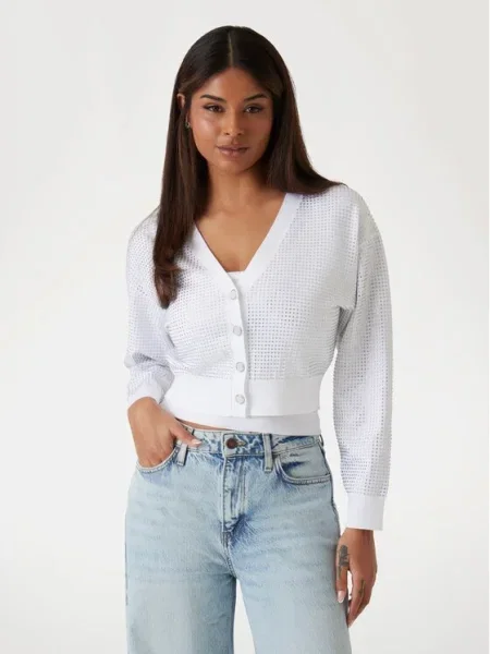 Жилетка Guess KHLOE дамска от лека материя бяло